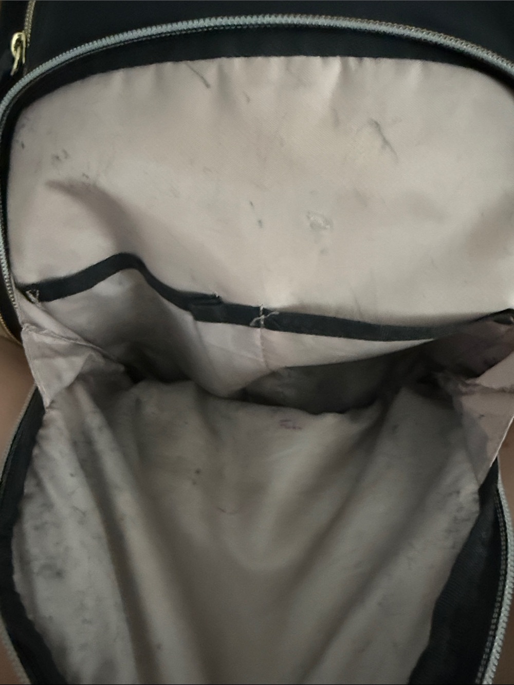 Black Samsonite Backpack, Gold Hardware, Used - Picture 4 of 5